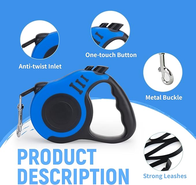 16FT Retractable Dog Leash with Non-Slip Handle
